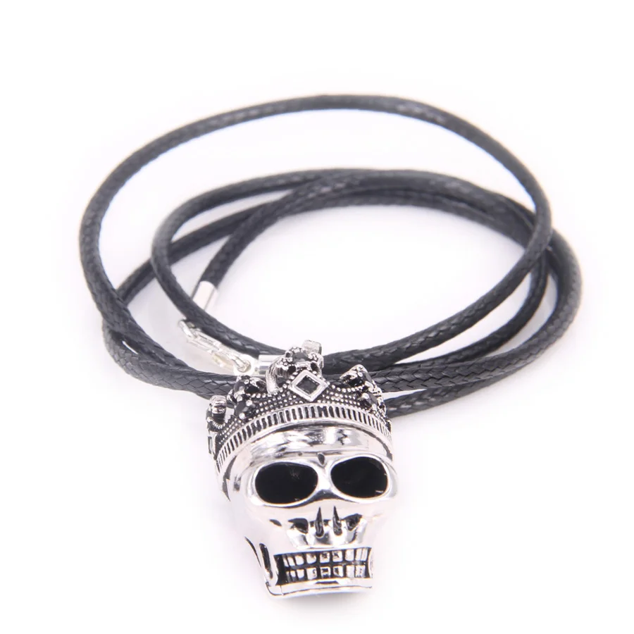 Thomas Style royal crown Skull  Charm TS Faux Leather Neckla