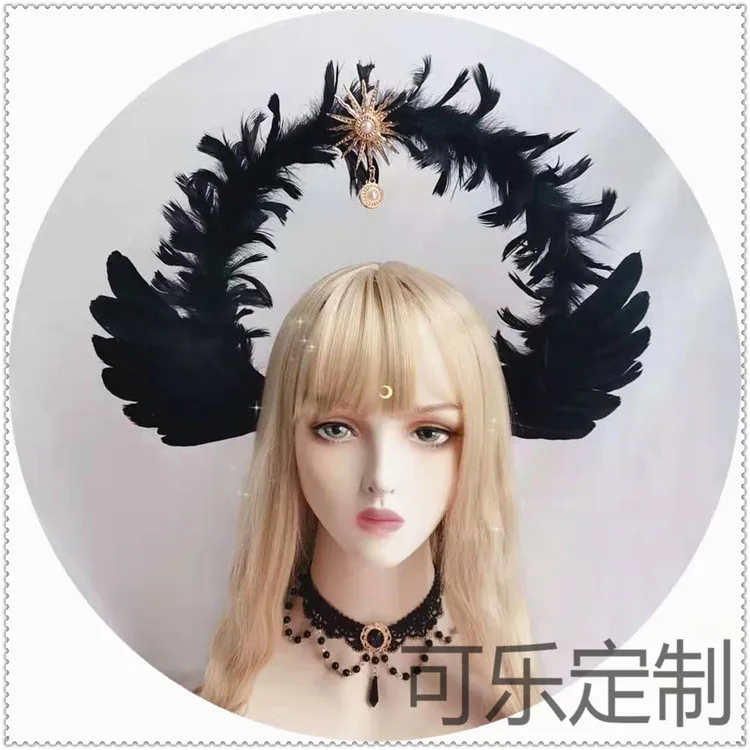 

Lolita Virgin Feather Wings Pope Halo Virgin Gorgeous Hair Accessories Cosplay Girls Take Photos Props Dark Halloween Headdress