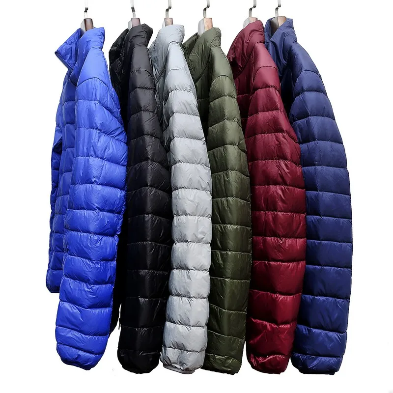 Men Winter Coat Fashion Stand collar 90% White Duck Down Jackets Ultralight Down Coat Portable Slim Down Parka Plus Size 4XL 5XL
