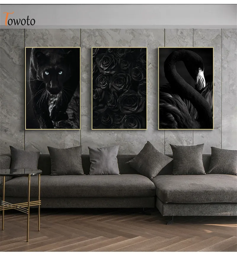 Черный лебедь дикие животные холст настенный художественный принт гепард розы