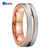 6mm men women ring tungsten wedding band rose gold color with brushed and center groove finish comfort fit