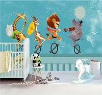 nordic small fresh hand painted cartoon animal circus show childrens room custom wallpaper 8d wall covering