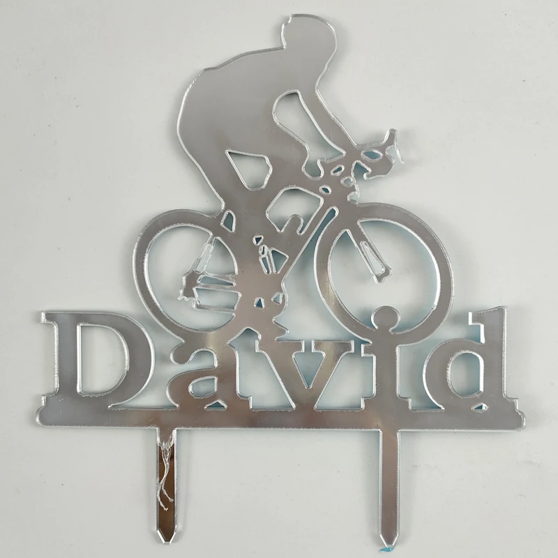 

Personalized Cycling Racer Cake Topper Custom Name Age Man Cycling Silhouettes For Cycling Fans Birthday Party Cake Decoration