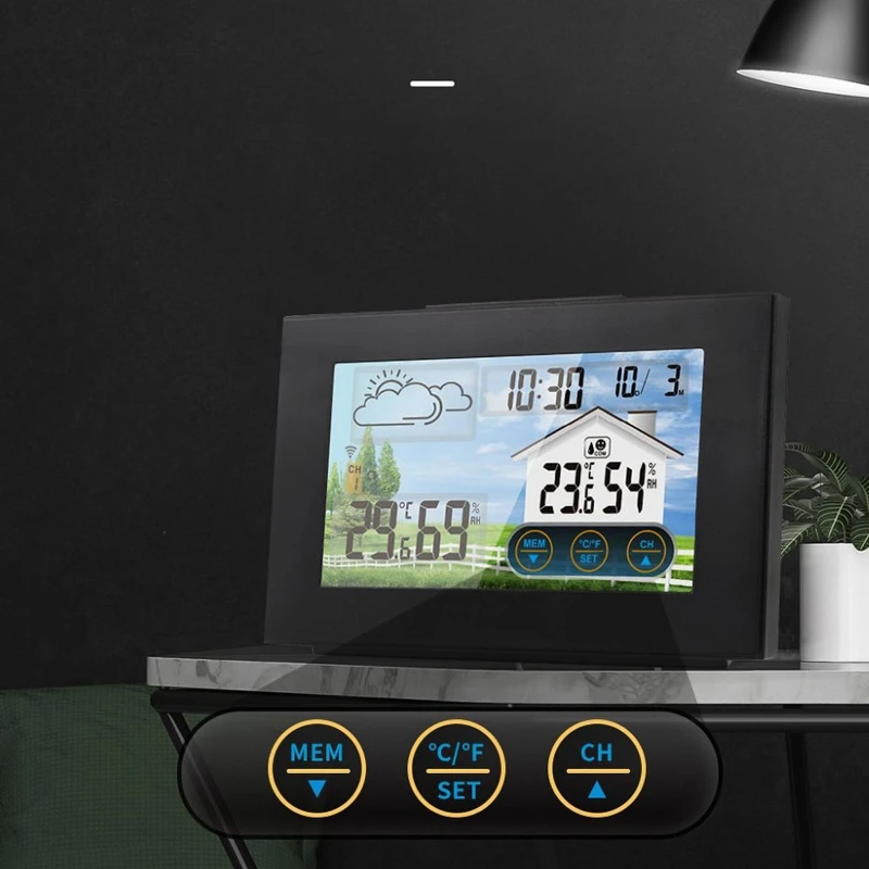 

Weather Station Touch Screen Wireless Temperature Humidity Meter Alarm Clock