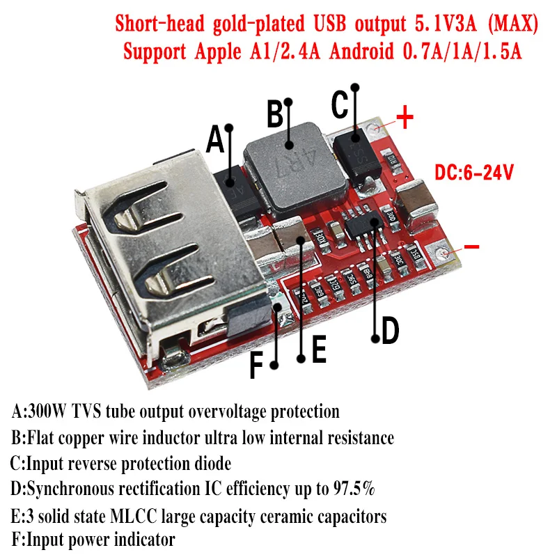 

Понижающий модуль USB 6-24 в 24 в 12 В в 5 В