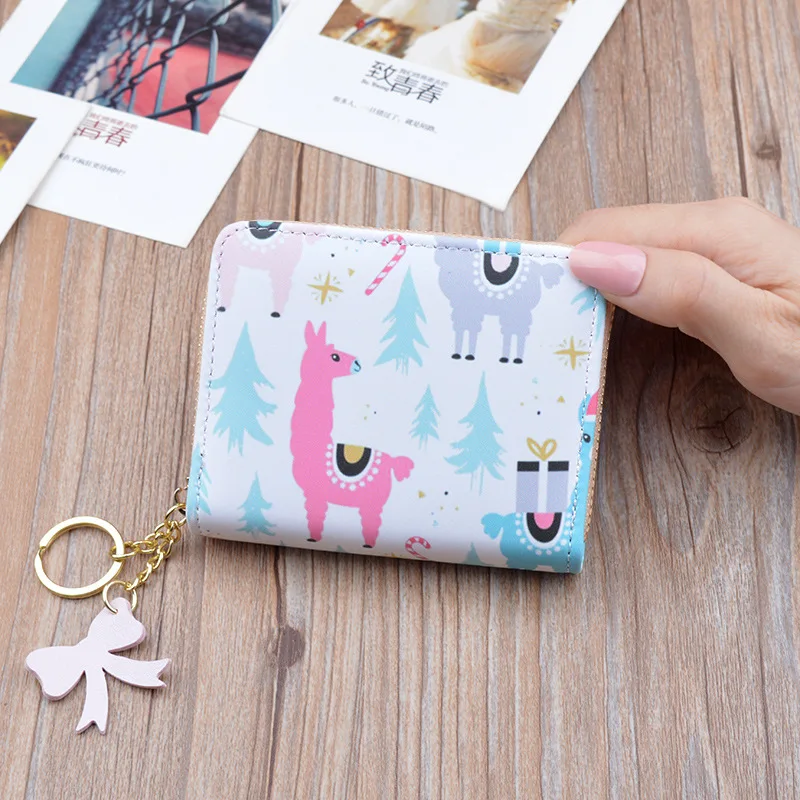 Женский мини кошелек из альпаки с мультипликационным принтом для мелочи