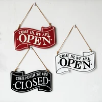 3 colors open closed pattern door hanging plaque decorative double sided wood word pattern door sign pendant for home shop