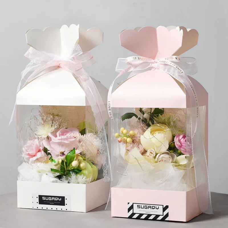 Квадратная коробка с цветами пластиковая прозрачная для розы органайзер торта