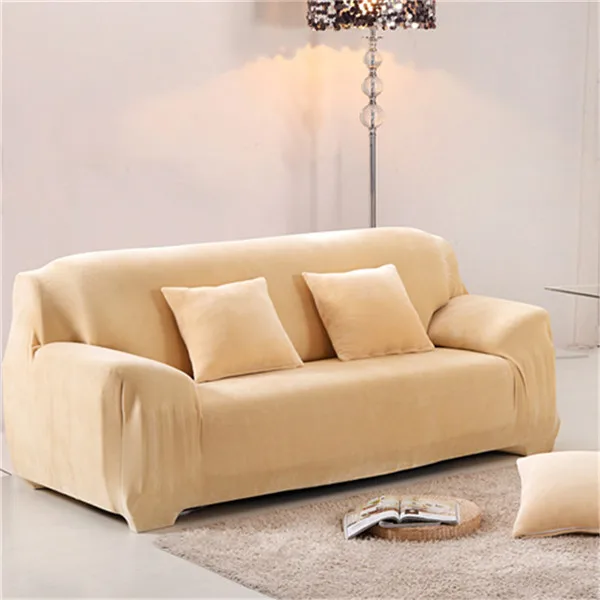 Beige Твердые Цвет из толстого плюша, стрейч, чехол для дивана, Гостиная эластичные чехлы для диванов Универсальный секционный диван Чехол 1/2/3/4 местный - Цвет: Beige