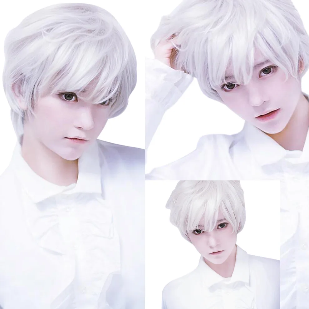

High Quality Adult Boy Men Guy Wig Short Boy Band Wig White Short Perfect For Carnivals Partyanime cos fake hair For COSPLAY