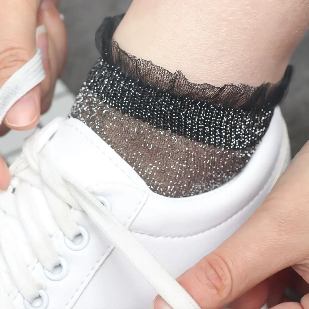 1 пара блестящие женские носки модные шелковые короткие мягкие забавные в стиле