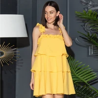 women sexy off the shoulder ruffled cupcake party dress sleeveless square collar solid dress 2021 summer new fashion and sweet