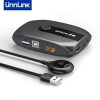 unnlink hdmi kvm switch with extender 4k30hz 1080p60hz 2 computers sharing 1 monitor 4 usb port for mouse keyboard printer
