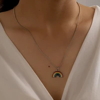 ol boho rainbow preal necklace simple silver color metal clavicle necklaces for woman wish pendant jewelry gifts