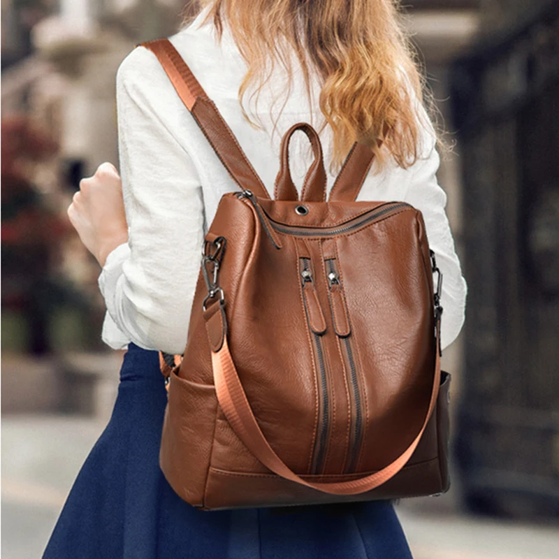 2019 женский кожаный рюкзак Женский винтажный сумка через плечо Mochila дорожная