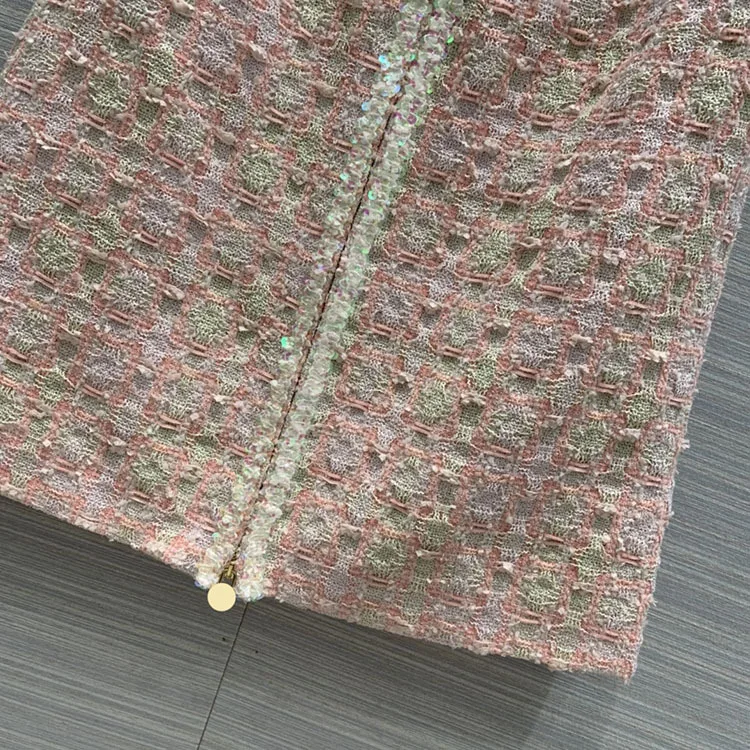 

Luxury Pink Woollen 2 Pieces Sets for Women 2020 Autumn Winter Suit Sets Fashion Bead Pieces Knitted Slim Coat + Mini Skirt Setd