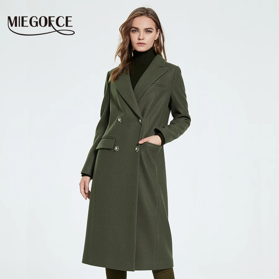

MIEGOFCE 2022 Minimalist Spring Autumn Wool Blends Coat Women Elegant Lapel Double Breasted Long Jacket Female Overcoat MGK026
