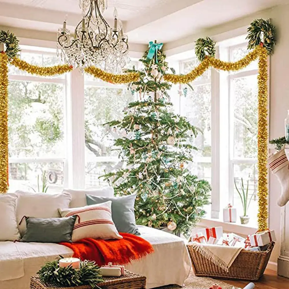 

2m Foil Tinsel Ribbon Garland For Christmas Decoration Xmas Tree Wrapping Ribbon Christmas Ornaments New Year Decor Supplie E6J0