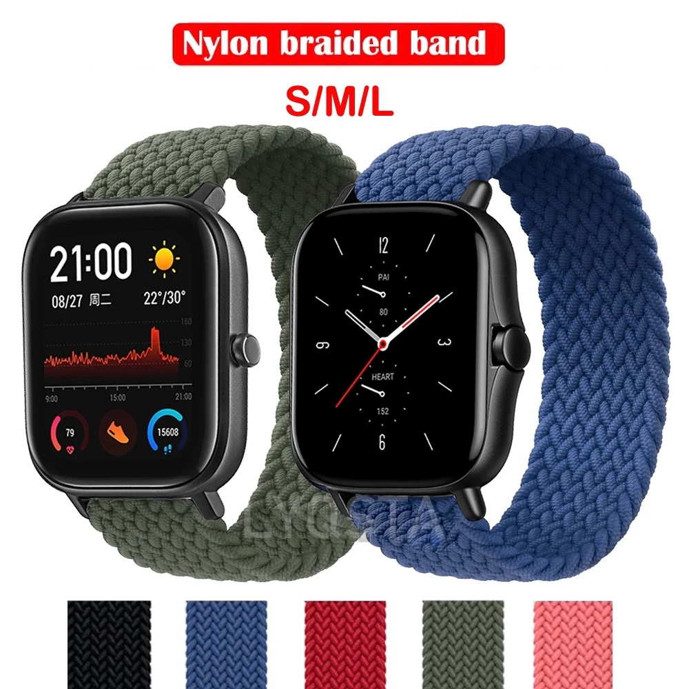 

20/22mm Nylon Elastic Straps For Amazfit GTS 2 Bip S U Lite WatchBand GTR 42mm 47mm Solo Loop Pace Stratos 3 Bracelet Accessory