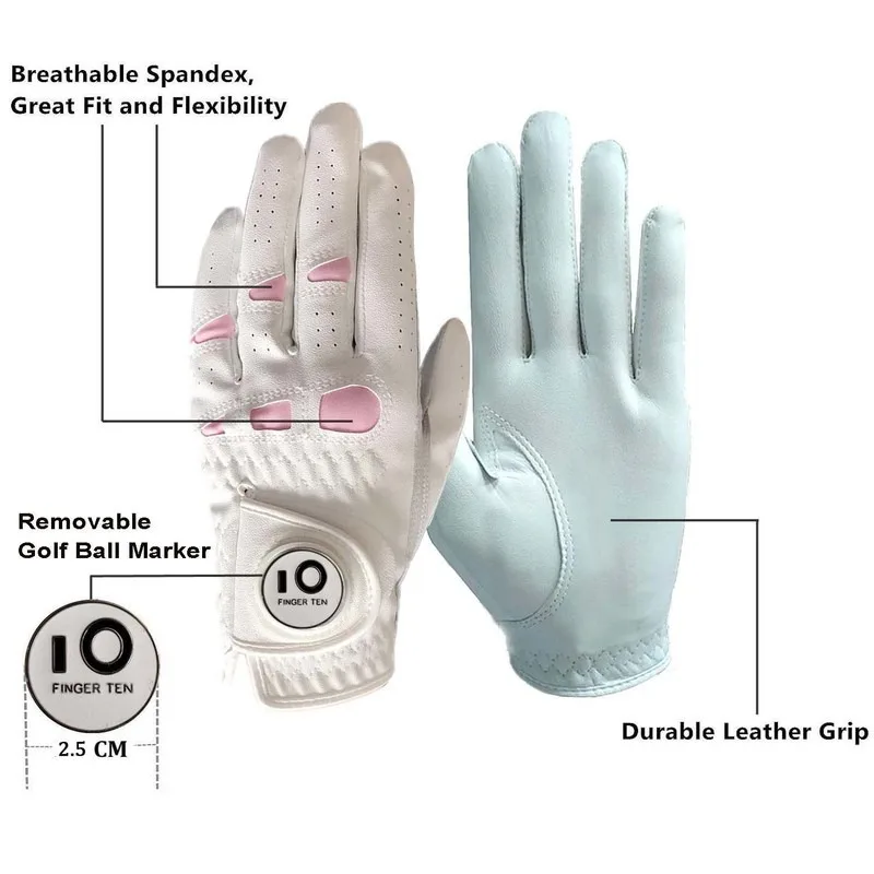 Cabretta Leather Soft Golf Gloves for Women with Ball Marker Left Right Hand Weathersof Grip Size S M L XL Drop Shipping | Спорт и
