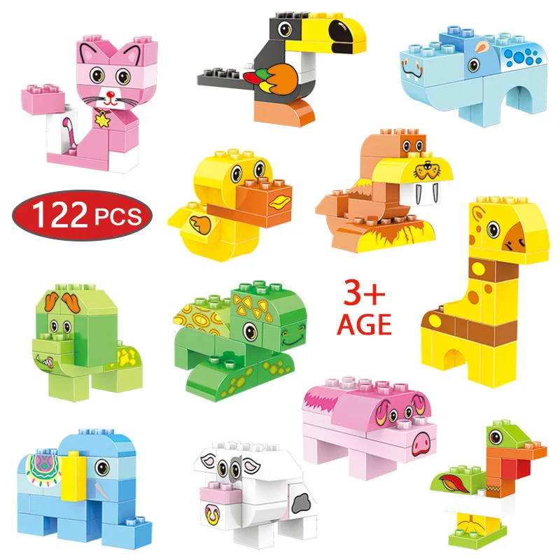 Блокировка Duploed животное Кит лошадь крокодил жираф обезьяна бегемот панда блоки