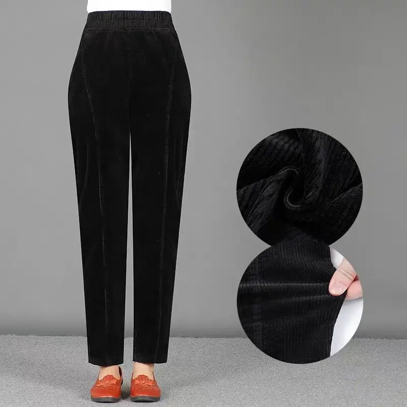 Женские повседневные брюки с высокой талией вельветовые шаровары стрейч большие