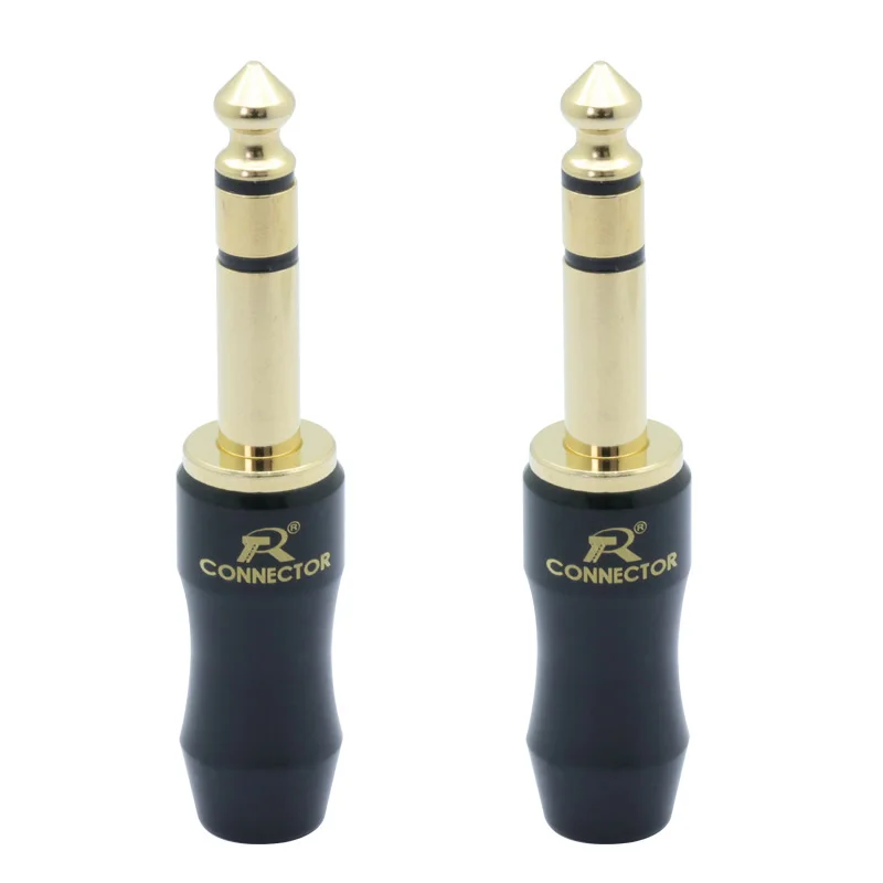 

100pcs/lot 6.35mm 2P/3 Poles Male Plug Mono/Stereo Solder Wire Connector Gold Plated 1/4 inch Guitar Microphone Plug Wholesales