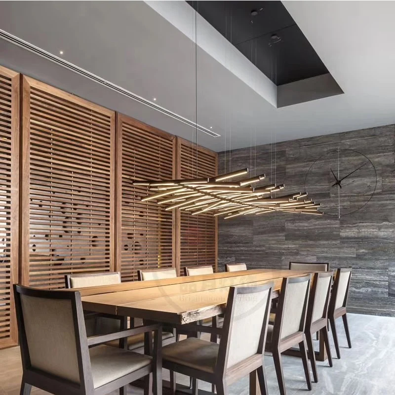 

Nordic restaurant office front desk living room bedroom creative and changeable shape long LED fishbone chandelier