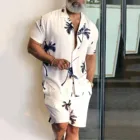 Мужская пляжная рубашка с коротким рукавом, повседневный костюм с Гавайскими шортами и цветочным принтом пальмы, лето 2021