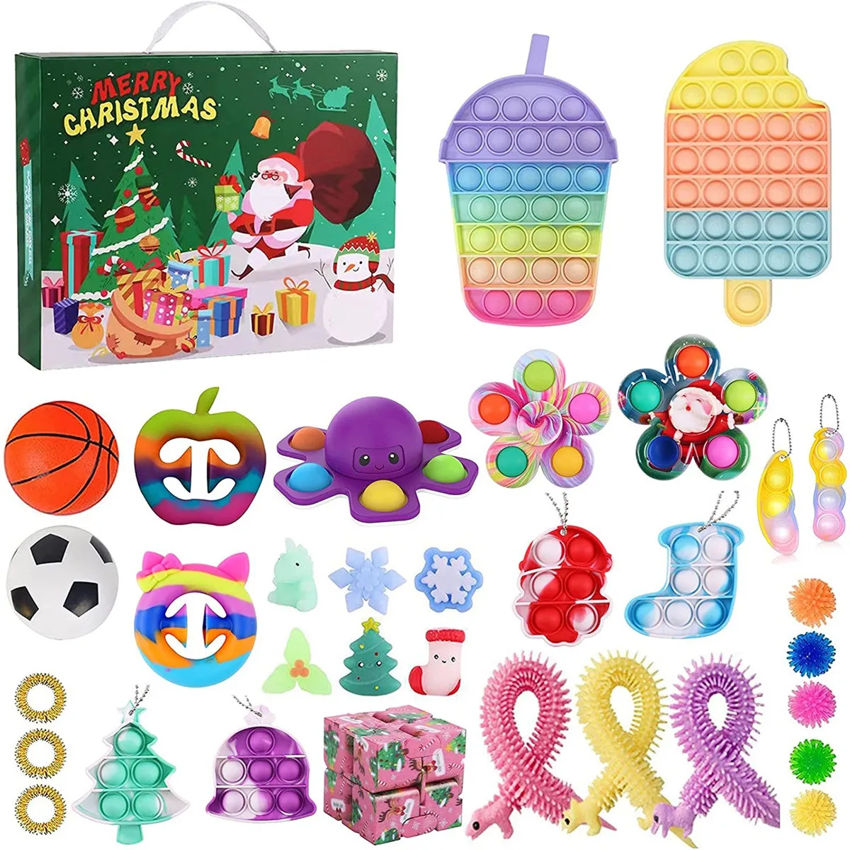 

Детский набор игрушек с календарём и календарём на 24 дня, календарь с обратным отсчетом на Рождество, сенсорная игрушка с пузырьками, Рождес...