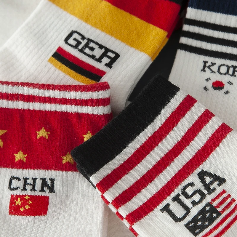 Женские носки из чесаного хлопка с флагом США GER CHN UK KOR буквами Харадзюку уличные