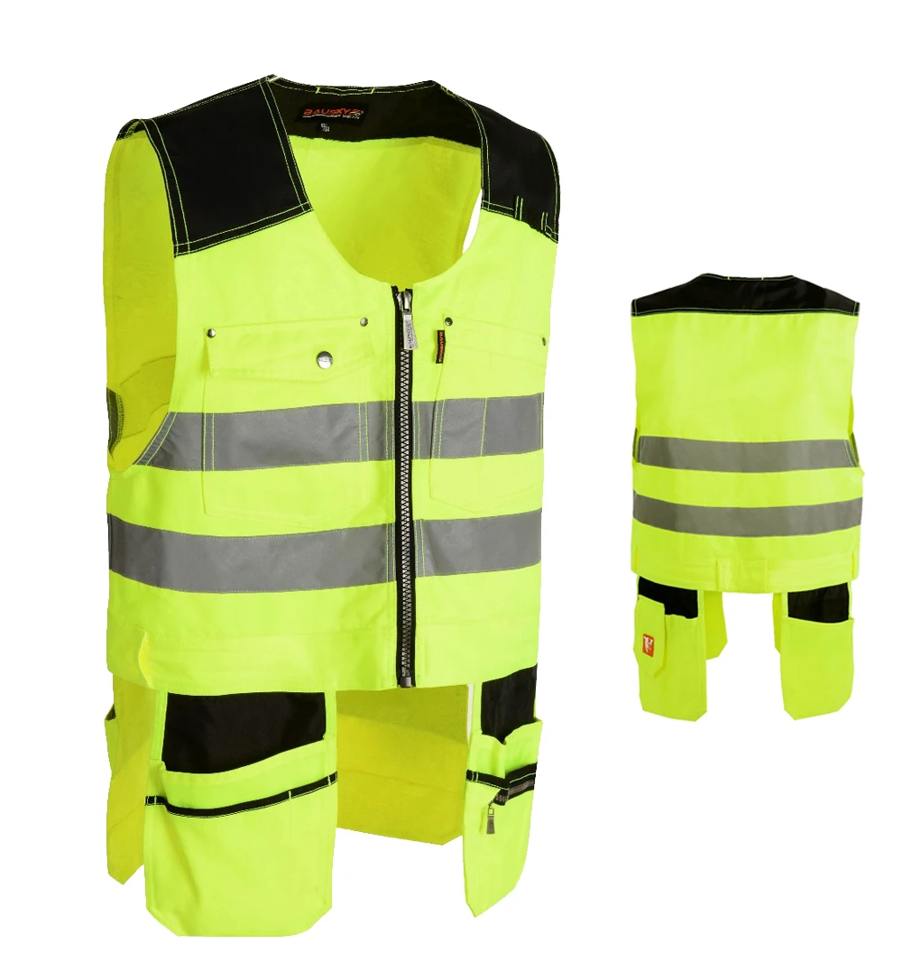 

Tradesman Hi Vis Yellow Work Vest Workwear Waistcoat With Utility Pockets and Reflective Stripes Kangaroo Vest For Men