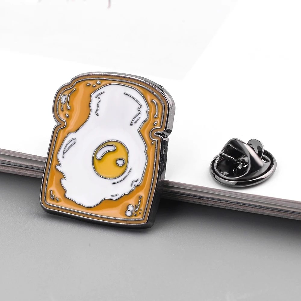 Мужская/женская джинсовая брошь с эмалью в форме хлеба и яиц украшенная