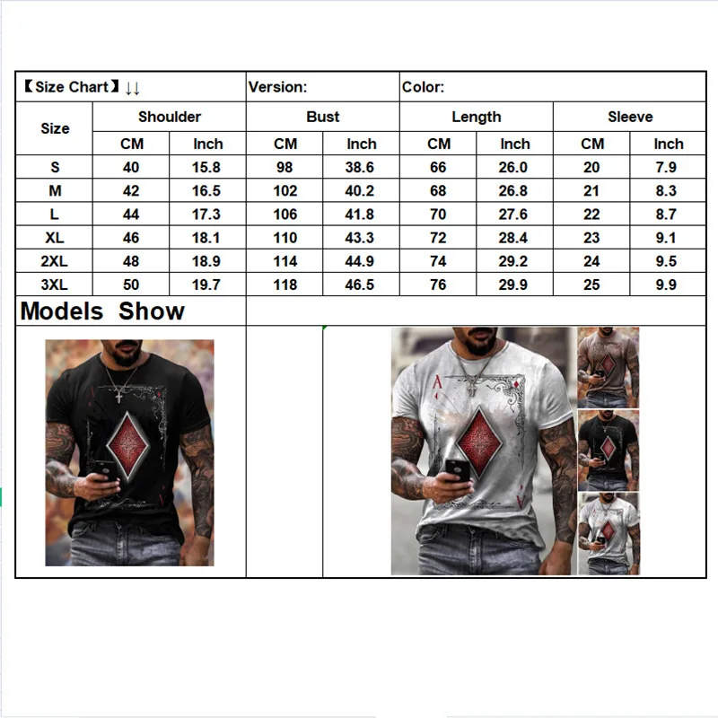 

YILINHAN 2021 New Playing Cards Diamond Square Print T-shirt Men's Summer New Casual Short Sleeve Pullover Loose Tops T-shirts