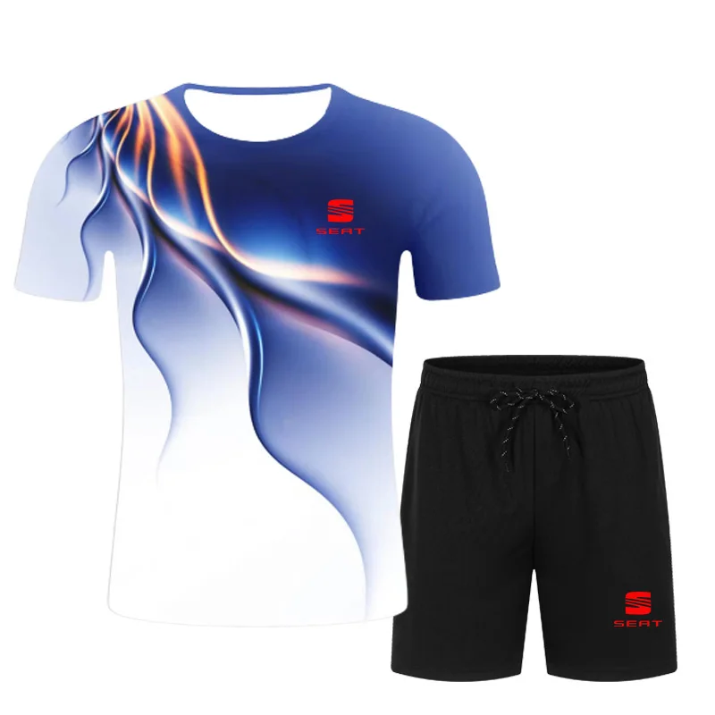 

2021 new men's T-shirt + sports shorts suit summer breathable casual T-shirt running suit fashion 3D printing men's sports suit