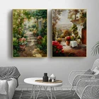 Абстрактная картина маслом на холсте с изображением цветов и пейзажа, Постер и принты для Средиземноморского моря, сада, Настенная картина для гостиной
