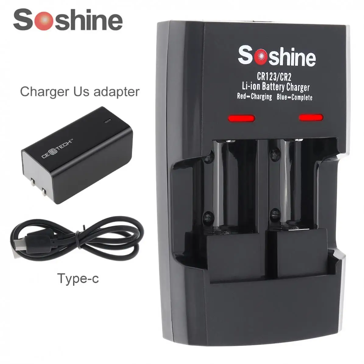Soshine SC-S5 2 Slots Li-ion RCR123 / RCR2 Rapid Battery Smart Chargers for 14250 / CR2 / 16340 / 17335 / 15266 Battery