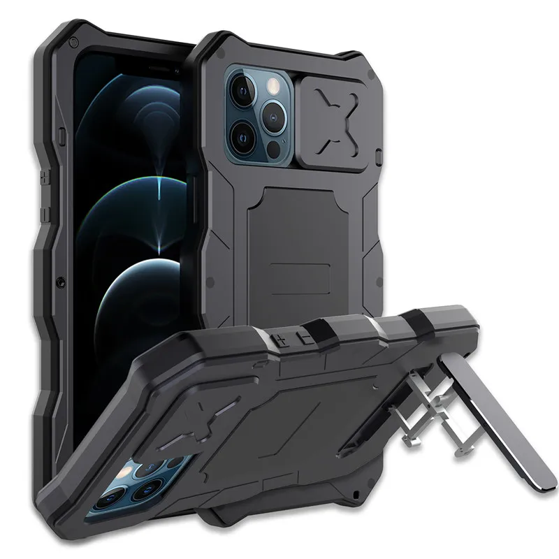 

2022 Rugged Armor Slide Camera Lens Phone Case for iPhone 13 12 Pro Max Metal Aluminum Military Grade Bumpers Kickstand Cover