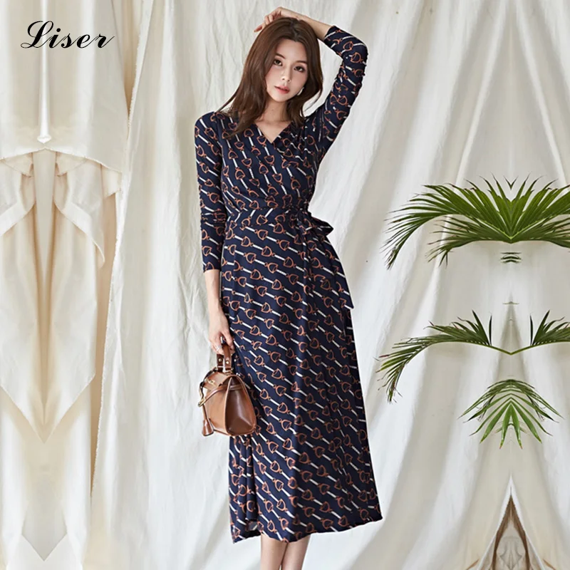 Винтажное платье с v-образным вырезом и принтом богемное женское в стиле бохо 2019