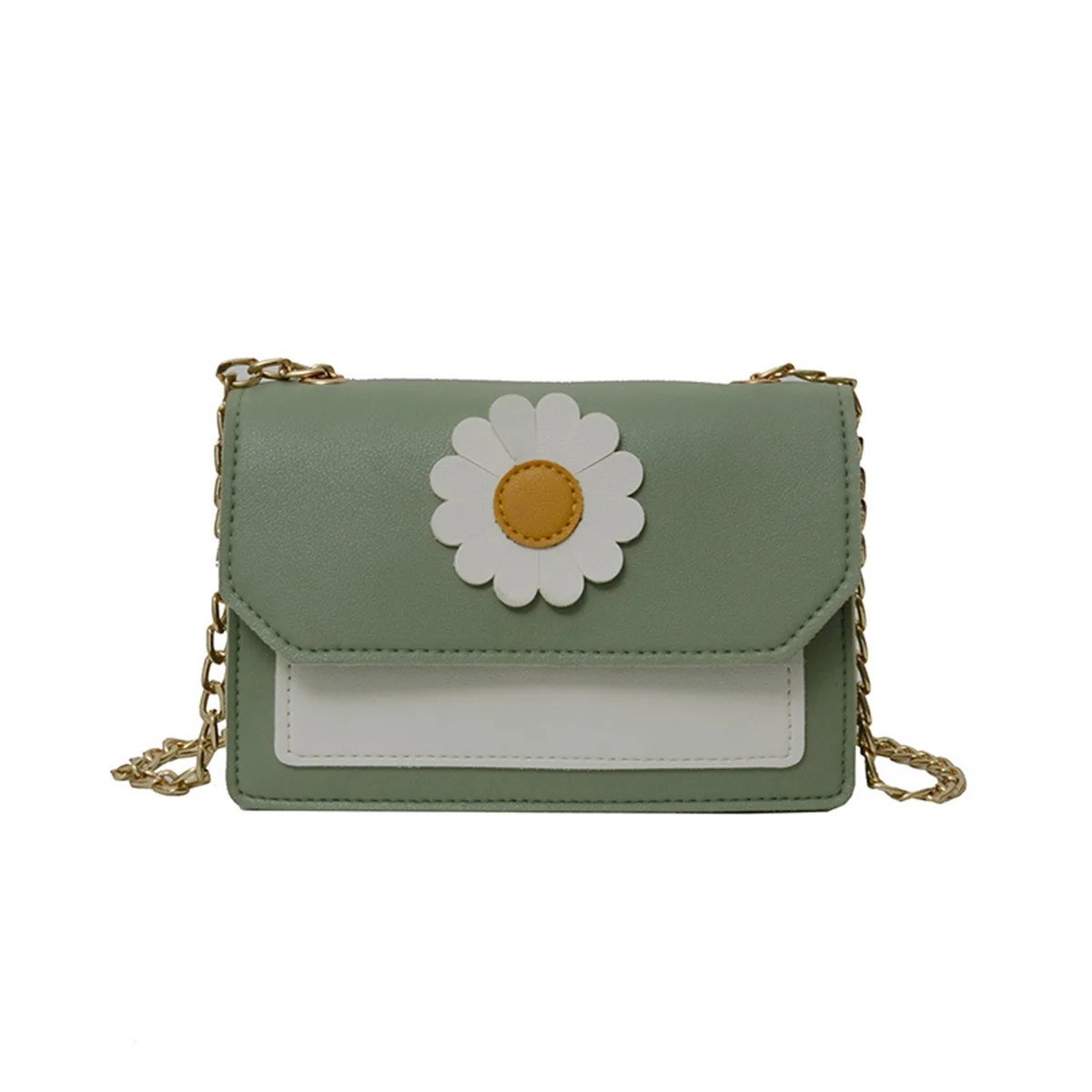 

Women's Small Crossbody Bags Sweet Daisy Pattern Patchwork PU Leather Chain Shoulder Bag Flap Handbag for Young Ladies
