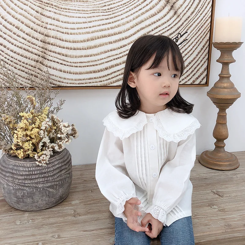 Осенние Рубашки в Корейском стиле с большим отложным воротником для девочек