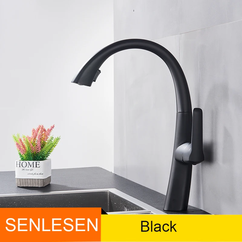 black tap Senlesen черный хром кухонный кран Выдвижной двойной распылитель сопла горячей и холодной воды Кухня Раковина кран Смеситель Краны - Цвет: black tap