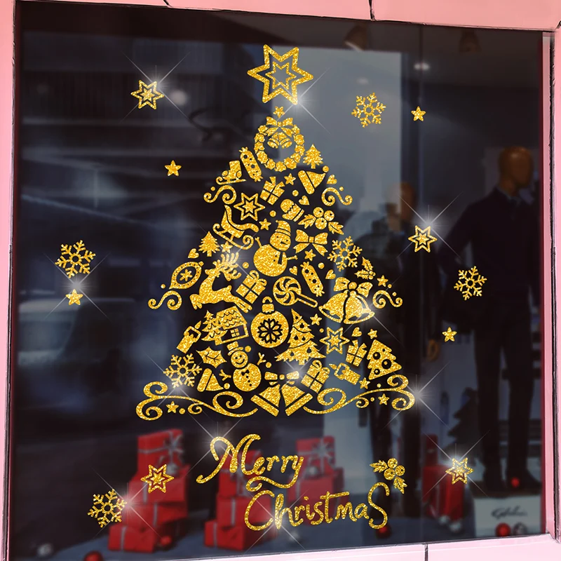 

[SHIJUEHEZI] Christmas Tree Window Stickers Vinyl DIY Wall Decals for Living Room Bedroom Shop Glass New Year Decoration