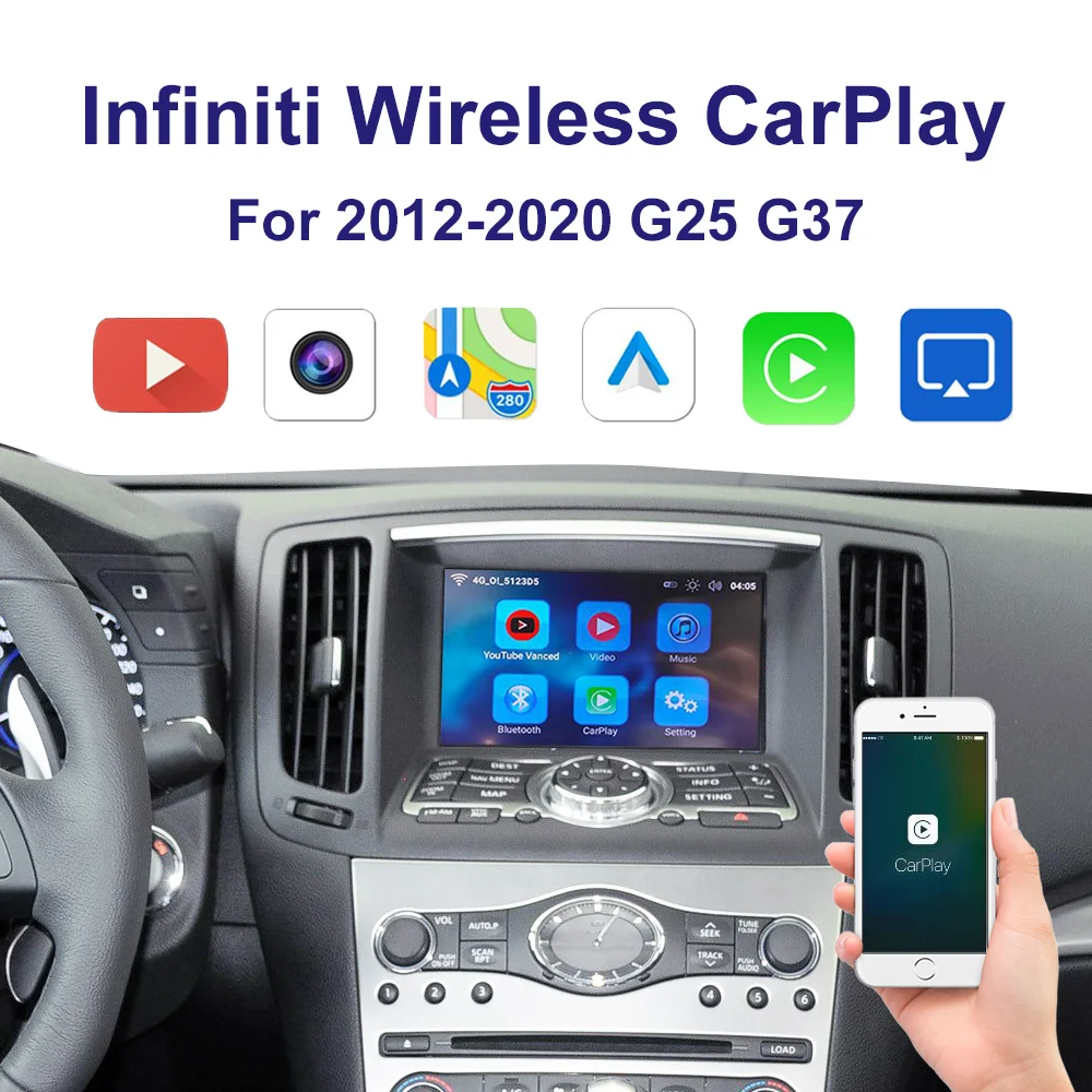 

wrieless Car Carplay interface support Iphone Android Auto Youtube video For 2012-2020 Infiniti G25 G37