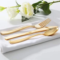 75 300pcs disposable gold cutlery plastic wedding party tableware set bronze birthday silverware golden dinner knife fork spoon