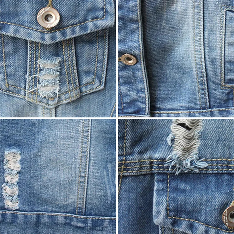 

Fesky Long Sleeve Denim Jacket Ripped Jean Jacket Boyfriend Coat for Women