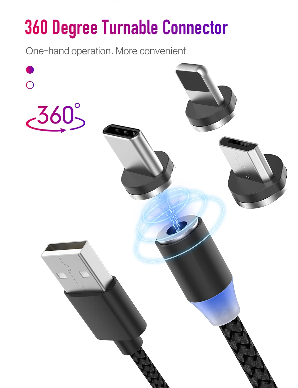 Светодиодный магнитный usb-кабель для быстрой зарядки iPhone samsung, кабель Micro USB type C, магнитный телефонный кабель для Xiaomi huawei