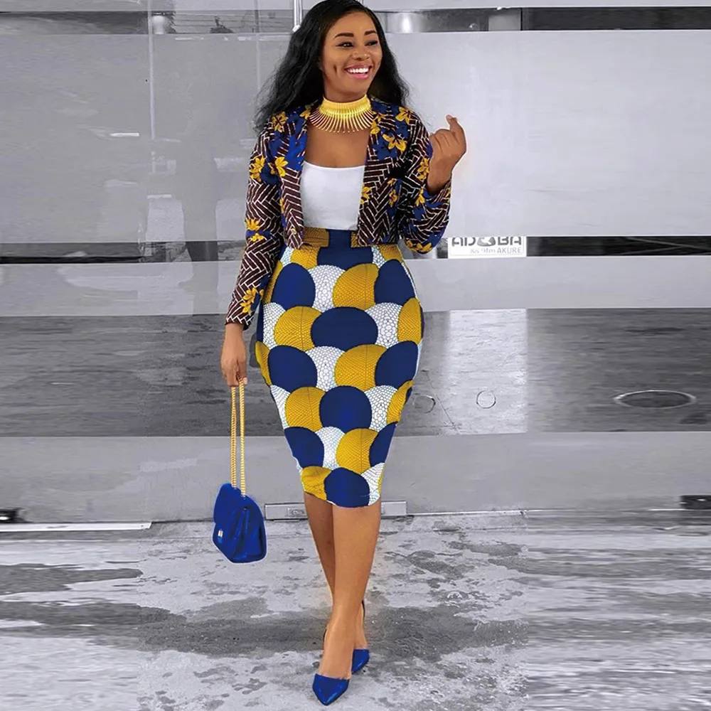 

Office Lady Fashion Two Piece Skirt Set Women Notched Collar Long Sleeve Cropped Blazer and Bodycon Midi Skirt Matching Outfit