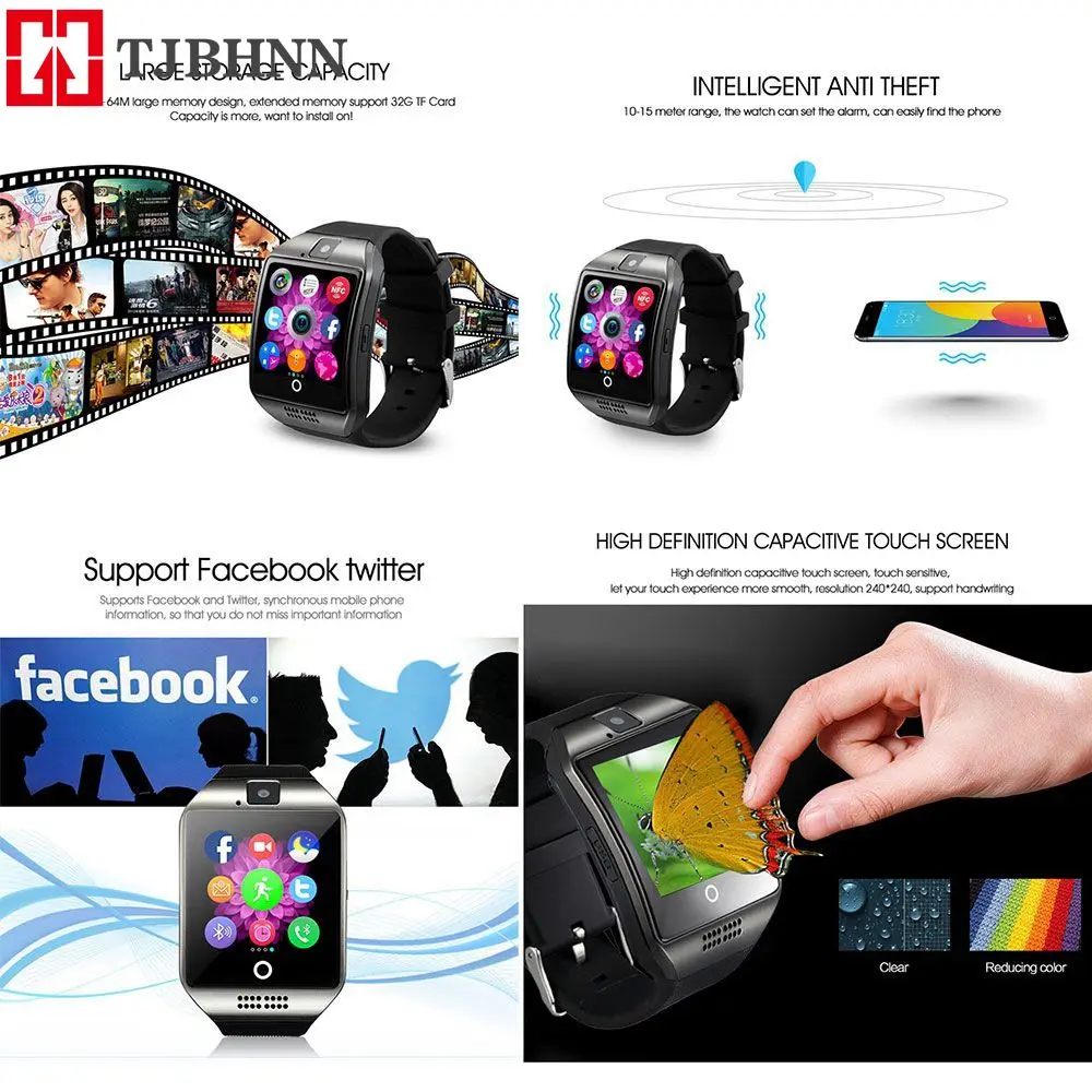 Q18 Bluetooth Smart Watch Fitness Tracker Touch Screen Support APP Download TF Sim Card Camera Dial /Call For Android Phone |