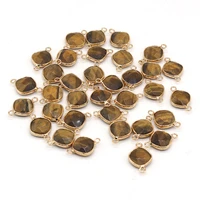 2pcs natural stone pendants faceted tiger eye double hole connectors charms for jewelry making diy necklaces bracelet gifts